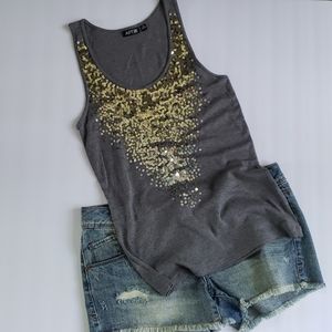 Apt 9 Gray/Gold Sequined Tank Top Size M